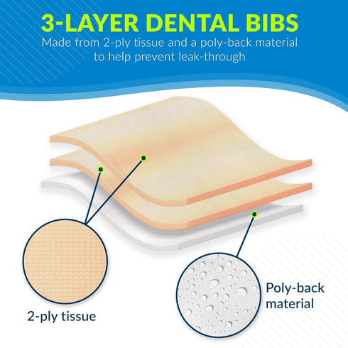 TIDI 917468 Choice Dental Bib, Peach, 3 Layers, 13” W x 18” L (Pack of 500) - Disposable Dental Bibs - Embossed - 2-Ply Tissue - Poly Back To Help Prevent Leak-Through - Nail Towels - Tattoo Bibs
