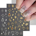 12 Sheets Star Nail Stickers, 3D Self-Adhesive Gold Silver Moon Heart Design for Nail Art Decoration Accessories