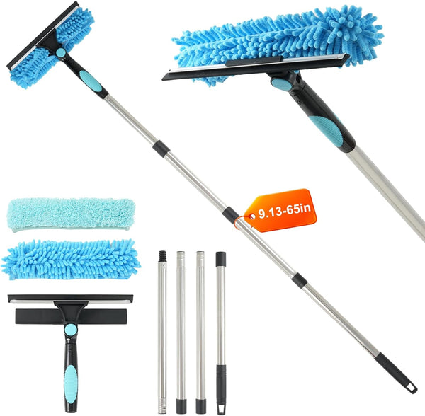 ScroRich 65'' Window Washing Kit with Extension Pole, 2-in-1 Window Cleaning Kit with