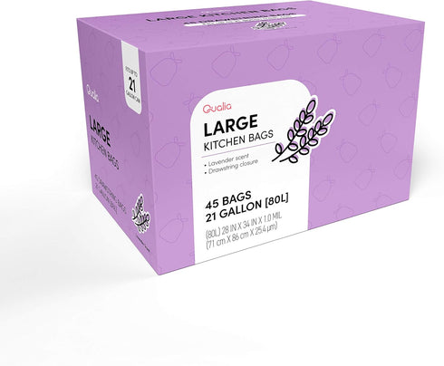 QUALIA LAVENDER SCENTED 21 Gal / 80 Liter | Drawstring Closure Trash Bag | Heavy Duty (LAVENDER, 45 BAGS), WHITE, (L10002) by QUALIAZERO