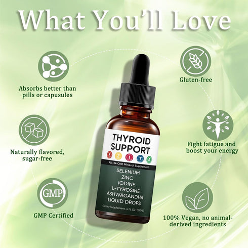 GXSAE 4 oz. (120mL) (1) Actora Thyroid Support Drops, Kindled Thyroid Support Liquid Drops with Selenium Zinc Iodine