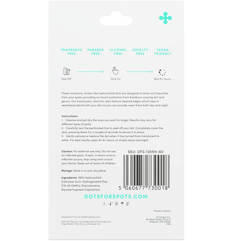 Dots for Spots Pimple Patches, Pack of 60 Hydrocolloid Blemish Patch for Face & Body
