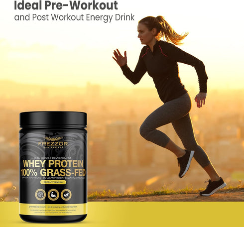 FREZZOR 100% Grass-Fed Whey Protein Powder - Vanilla Flavor with 21g Protein, Keto Friendly, 600 Grams