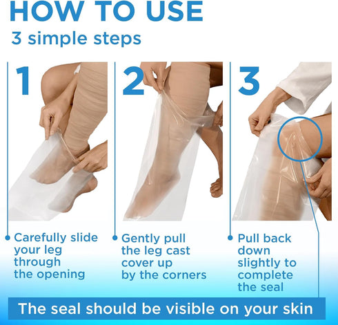 100% Waterproof Cast Covers for Shower Leg - Reusable Adult 2pk Half Leg Cast Protectors - Knee, Ankle, Foot