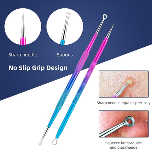 Ybaoo Pimple Popper Tool Kit - 10 Pcs Blackhead Remover Comedone Extractor with Metal Case for Quick Removal