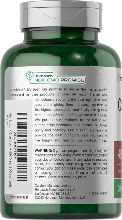 Horbaeach Cranberry Pills 4800mg, 300 Softgels, Non-GMO Gluten Free Supplement from Concentrate Extract