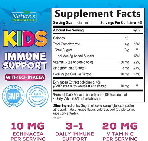 Immune Gummies Gummy Immune 4 120 Gummies Kids Support Supplement - Daily Childrens Vitamins C, Zinc & Echinacea