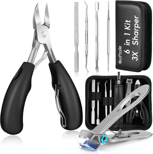 Toenail Clippers for Seniors, Thick Toenail Clipper Kits, Super Sharp Curved Blade, 6 Pieces