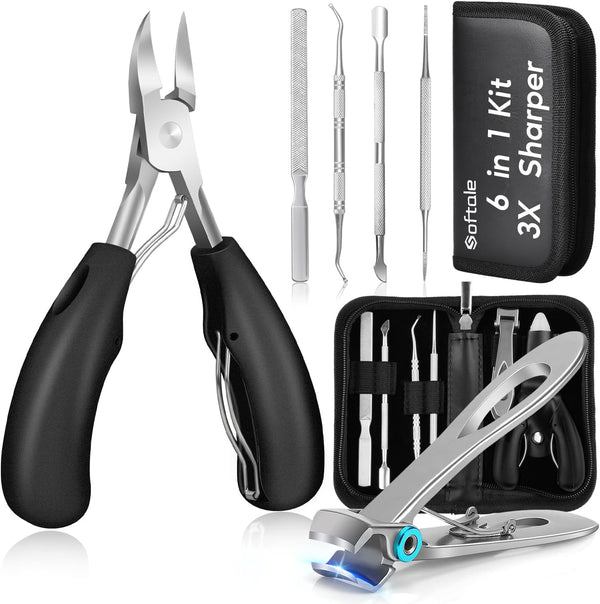 Toenail Clippers for Seniors, Thick Toenail Clipper Kits, Super Sharp Curved Blade, 6 Pieces