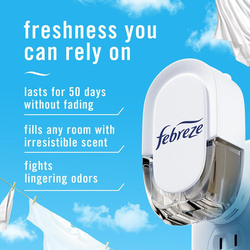 Febreze Plug In Air Fresheners, Linen & Sky Scent, Odor Fighter for Strong Odors, 1 Warmer + 2 Oil Refills