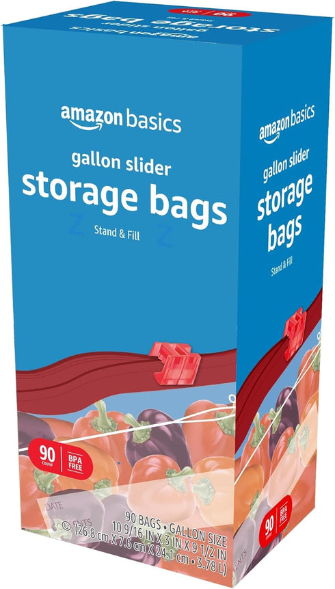 Amazon Basics Slider Gallon Food Storage Bags - Stand & Fill, 90 Count