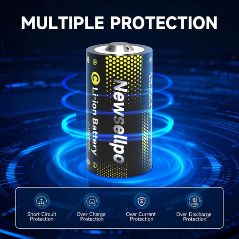 Newsellpo 4 Pack, 1.5V 5000mWh LR14 4-in-1 Rechargeable C Batteries Lithium C Size Battery C Cell with USB-C Charging