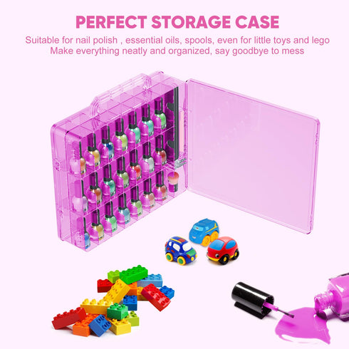 JIASHENG Nail Polish Organizer Case for 48 Bottles, Adjustable Storage Holder for Acrylic Nail Gel Tips Set, Pink