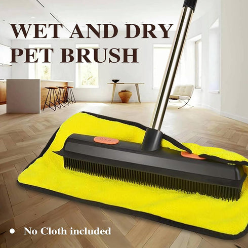 Pet Rubber Broom with 49inch Long Handle - Portable Detailing Lint Remover for Fluff Carpet, Hardwood, Tile