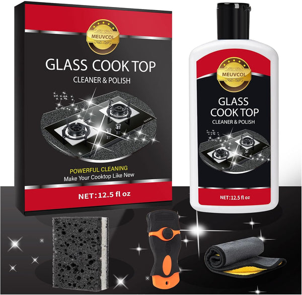 Meuvcol Glass Stove Top Cleaner Kit, 12 Oz Glass Cooktop Cleaner Non-Abrasive, Stove
