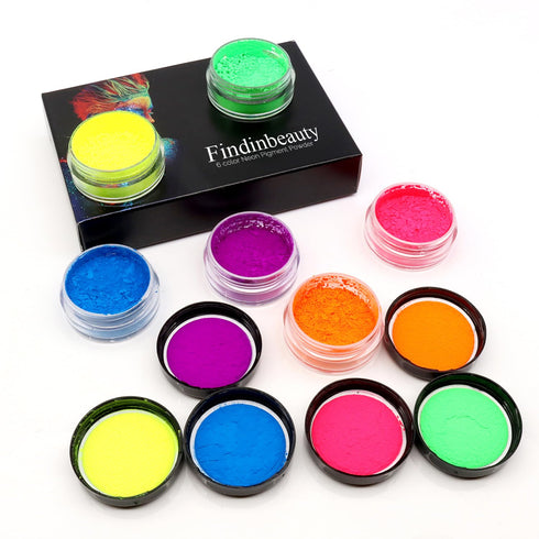 Neon Pigment Eyeshadow Powder UV Reactive Glow in Blacklight 6 Mixed Bright True Colors for Body Makeup