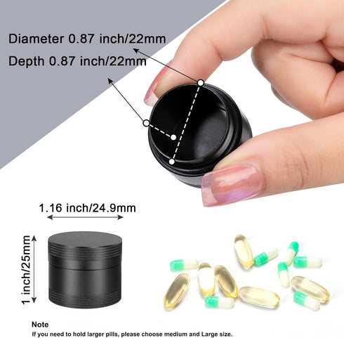 Small Daily Pill Box - Portable Waterproof Metal Pill Case for Pocket or Purse, Aluminium Alloy Round Travel Pill