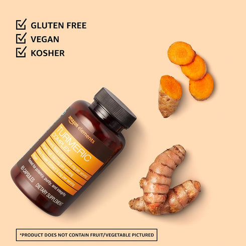 Amazon Elements Turmeric Complex, 316 mg Curcumin, 140 mg Ginger, 5 mg Black Pepper - 65 Capsules