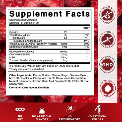 Gummies 60 Gummies Vitamatic Glucosamine Chondroitin with MSM & Vitamin E Joint Support Formula Pectin-Based Vegan