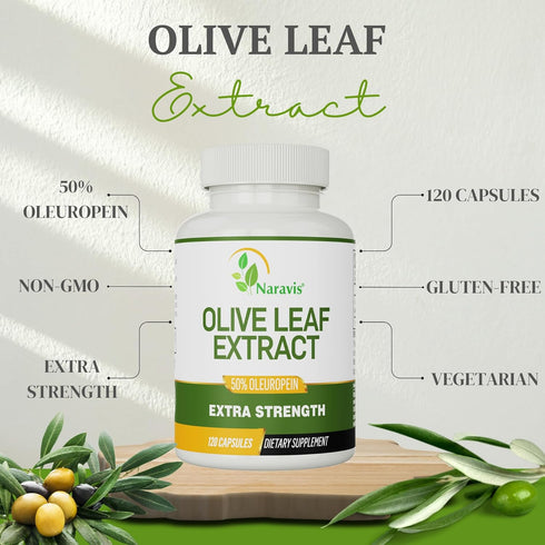 Olive Leaf Extract, 4-Month Supply, 50% Oleuropein Highest Concentration