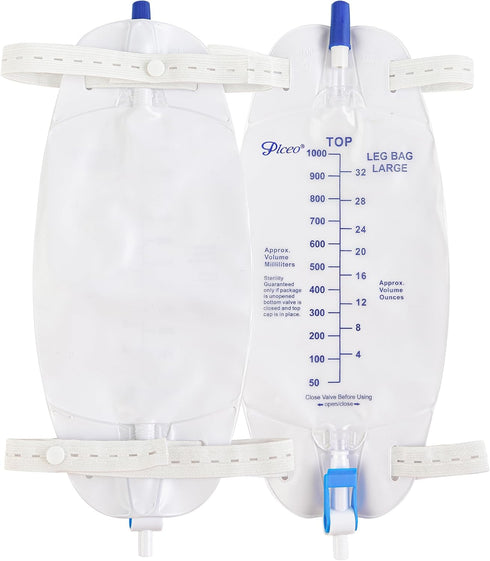 Easy-Tap Leg Bag Urinary Drainage Bag, 1000ml, Anti-Reflux Valve, Cloth Straps, Easy Flip Drain, Pack of 3