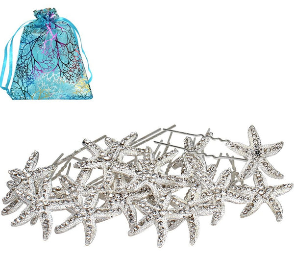 Jaciya 18 Pack Starfish Hair Pin Hair Jewelry for Beach Themed Wedding & Party, Women Headwear Accessories
