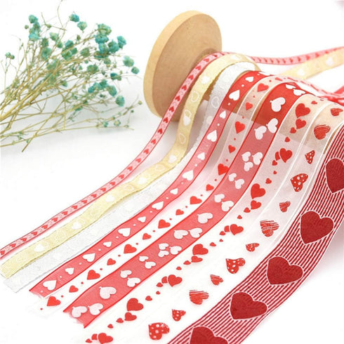 2 Rolls of 5M Valentine's Day Ribbons, Printed Heart Grosgrain Ribbon for Wedding Wrapping and DIY Supplies