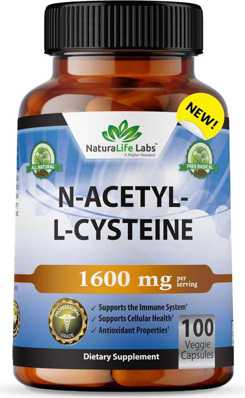 N-Acetyl-L-Cysteine (NAC) 1600 mg, 100 Veggie Capsules for Lung Health & Immune Support