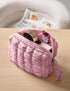 Quilted Makeup Bag - Travel Toiletry Bag for Women, Cute Baby Pink Makeup Organizer Pouch (M, Pink)