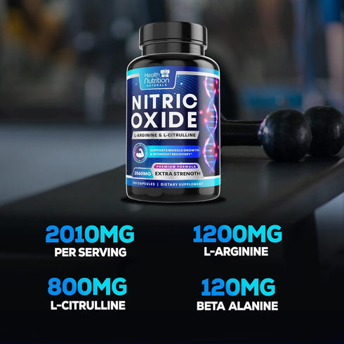 Extra Strength Nitric Oxide Supplement: L Arginine 3X Strength with Citrulline Malate, AAKG, Beta Alanine, 120 Capsules