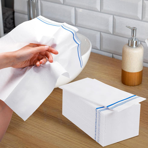 Hunanyume 50 12" 17"(Blue Disposable Paper Hand Towels for Bathroom, Decorative Linen Feel Guest Towels, Soft