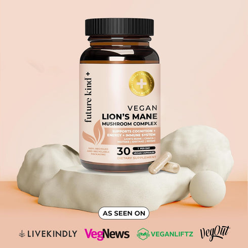 Future Kind Vegan Lion's Mane Mushroom Complex - Brain Supplement Capsules with Chaga, Maitake, Shiitake, Reishi (30ct)