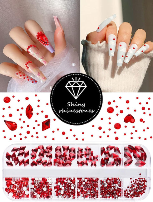 Valentines Nail Rhinestone EBANKU Red Nail Art Crystals, Hearts, Butterfly, 3D Diamond Stone Gems with Tweezer