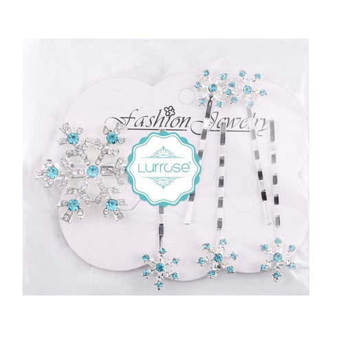 Lurrose Snowflake Hair Clip, 6PCS Rhinestone Bridal Hairpin, Blue Snowflake Hair Barrettes for Wedding and Christmas