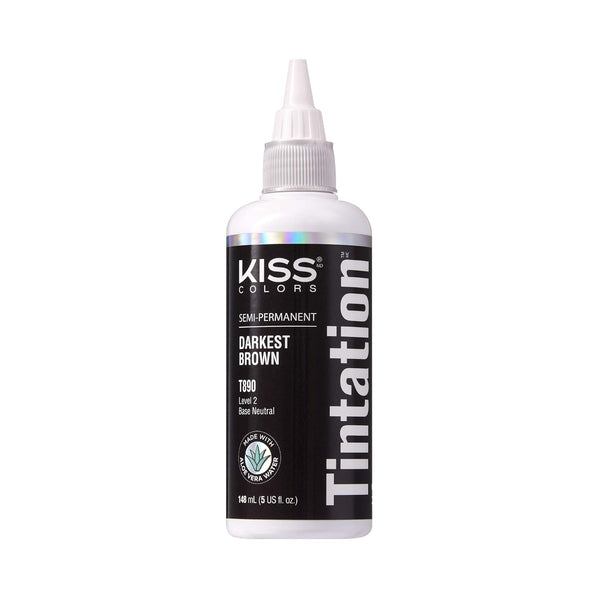 Red by Kiss Tintation Semi-Permanent Hair Color, Long-Lasting Dye with Aloe Vera, Argan Oil (Darkest Brown, 5 Fl Oz)
