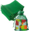 100 Count Organza Drawstring Gift Bags - 5x7 Inch Sheer Fabric Mesh Green Pouch for Jewelry, Party Favors, Wedding