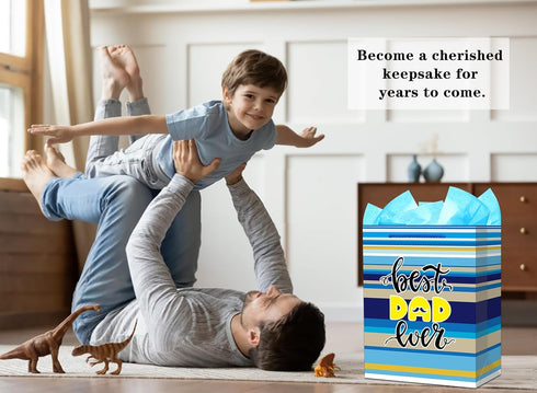 FaCraft Father's Day Gift Bag - 13" Large Happy Father's Day Paper Bag with Tissue Paper for Dad, Stepdad, Grandfather