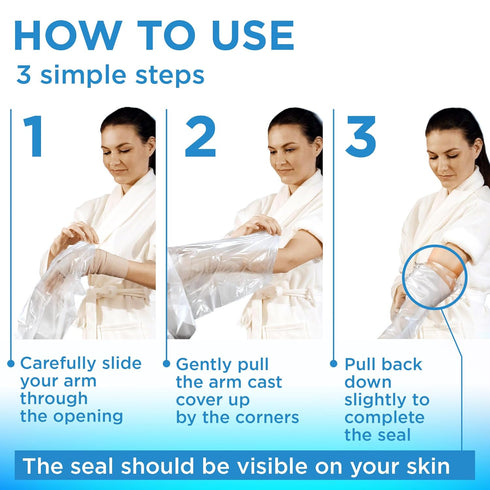 100% Waterproof Cast Covers for Shower Arm Adult - Tight Seal, 2pk Reusable Cast Protectors, Full Arm Bag Sleeves