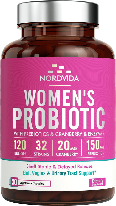 Women's Probiotic, 120 Billion & 32 Strains with Cranberry, Gut, Vaginal & Urinary Support, 30 Capsules