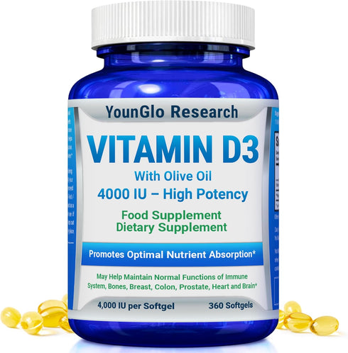 Vitamin D3 4000 IU Dietary Supplement, 360 Softgels, Promotes Healthy Bone & Immune Function, Easy-to-Swallow