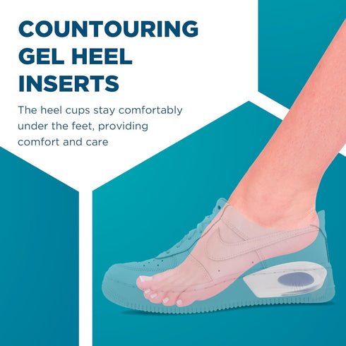 Heel Cups for Achilles Tendonitis & Plantar Fasciitis - 2 Pack Gel Inserts for Heel Pain Relief, Arch Support