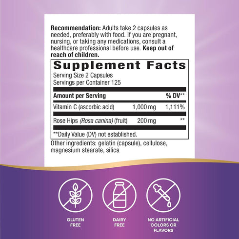 Immune 1,000 2-Capsule 250 (Packaging Nature's Way Vitamin C with Rose Hips, Antioxidant & Function Support from