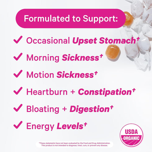 Pink Stork Organic Peppermint Sweets for Morning and Motion Sickness Support, 30 Wrapped Candies, 1st Trimester