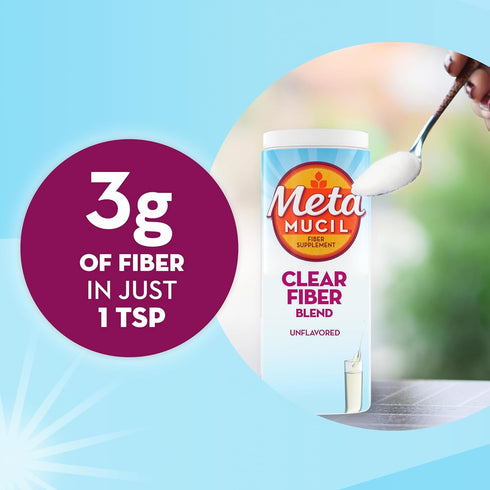 Metamucil Fiber Supplement, Unflavored Clear Mixing Powder, 75 teaspoons, Plant Based Prebiotic Fiber Blend for