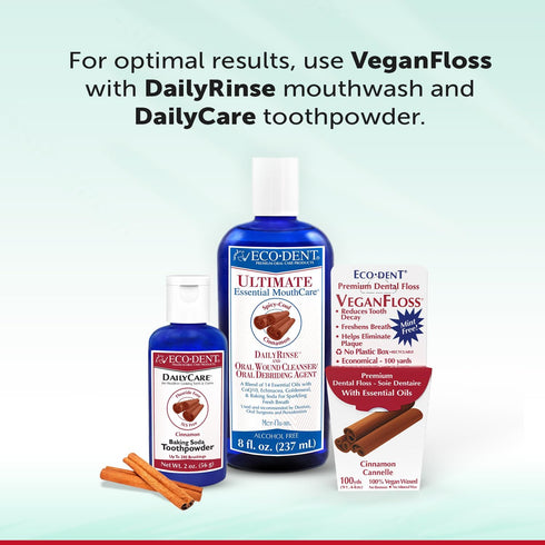 Eco-Dent VeganFloss Dental Floss, Waxed, Cinnamon, 100 Yds (Pack of 6) - Plant-Based Wax