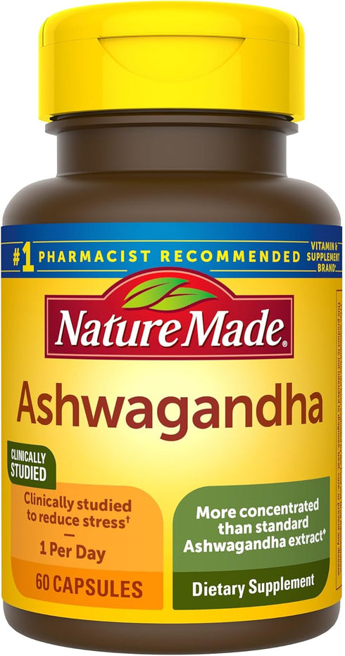 Nature Made Ashwagandha Capsules, 125mg for Stress Support, 60 Capsules, 60 Day Supply