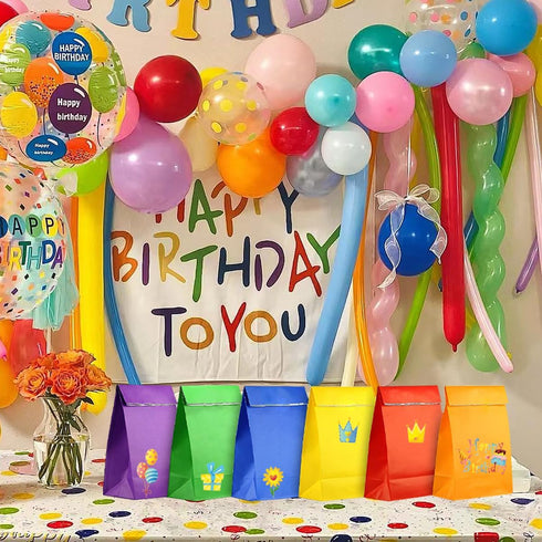 KEYYOOMY Small Bright Color Paper Bags, Rainbow Party Favor Bags (24 CT, 4.7 x 2.4 x 8.7 In)