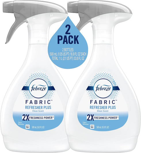 Febreze Fabric Spray, Odor Fighter for Strong Odor, Refresher Spray PLUS, Clean Scent, 16.9 oz (2 Count)