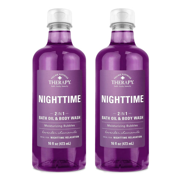 Village Naturals Therapy Foaming Bath Oil and Body Wash, Nighttime Relief, 16 oz, Pack of 2