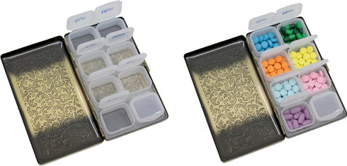 Set 2 (7-Day) of Metal-Plated Weekly Pill Box Case & Portable Medicine Organizer (Large Antique Brass Victorian)